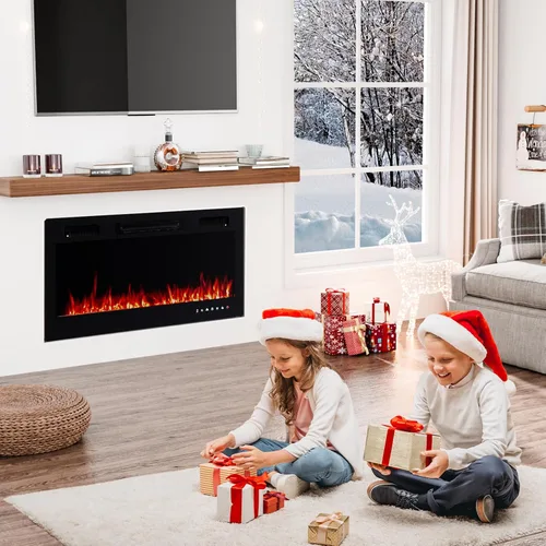 Miniatura 7 de ROVSUN Chimenea eléctrica de 36 pulgadas, 2 en 1 ultrafina montada en la pared y empotrada con control remoto y aplicación, calentador de pared