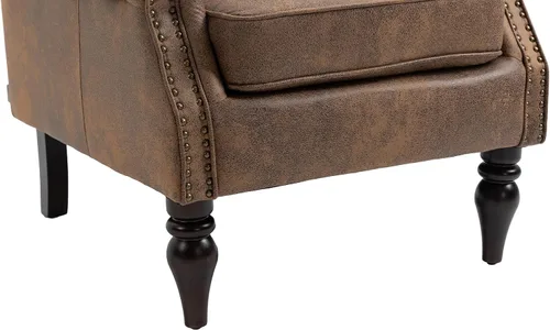 Miniatura 9 de Henf Sillón moderno tapizado con patas de madera resistentes y respaldo alto, sillón de tela para oficina, para sala de estar, dormitorio (café)