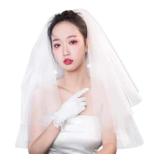 Miniatura 2 de Velo de novia de 2 niveles con peine de encaje marfil velo de tul simple velo corto encantador elegante catedral vestido de novia accesorios