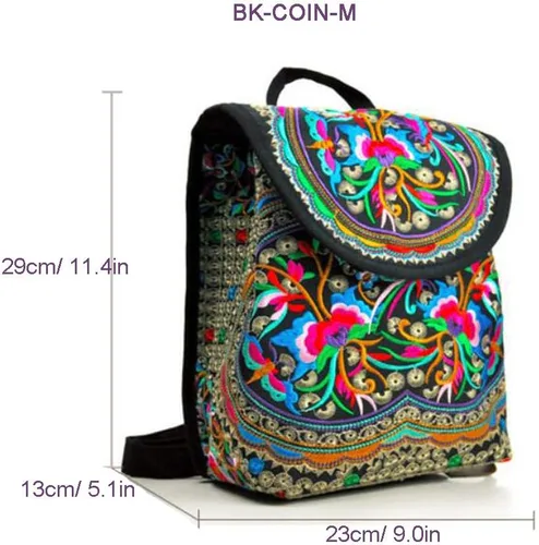 Miniatura 2 de Mochila de lona única vintage para mujer con bordado floral