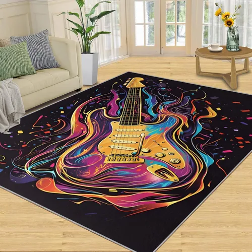 Miniatura 25 de Alfombra de guitarra, alfombra de 2 x 3 pies para entrada, alfombra de área musical, alfombra lavable de guitarra fresca para dormitorio, alfombra