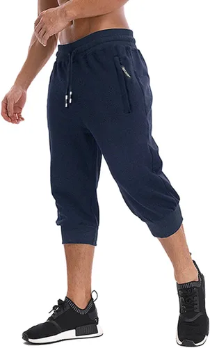 MAGNIVIT Pantalones capri 34 para hombre, pantalones cortos de entrenamiento, gimnasio, debajo de la rodilla, bolsillos con cremallera
