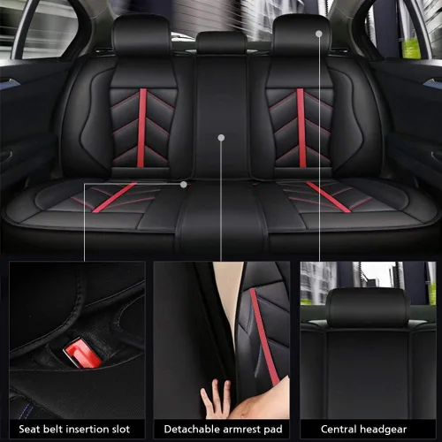 Miniatura 3 de Juego completo otoez de fundas de asiento para coche de piel sintética de lujo, universal, para asientos delanteros y traseros, se adapta a