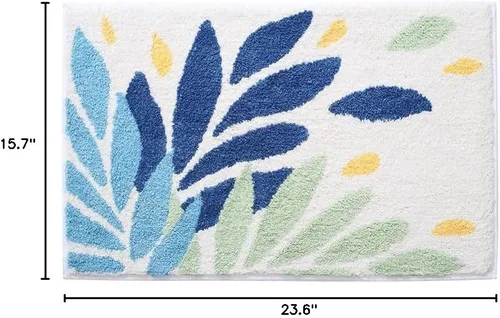 Alfombra de baño de hojas verdes azules, alfombra de baño de hojas, bonita alfombra de baño de plantas, tapetes de baño de microfibra lavable para