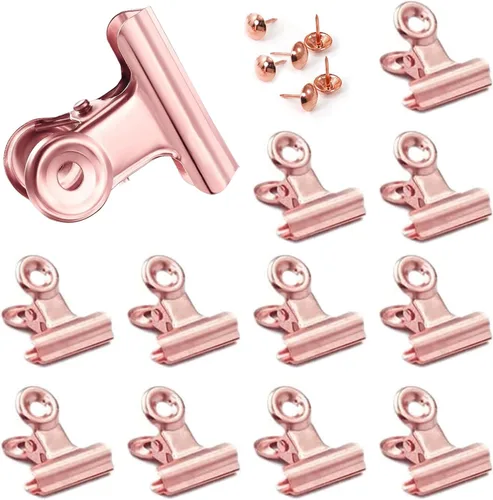 Miniatura 19 de YUCHIYA Paquete de 10 Clips Bulldog con Chinchetas para Tablero de Corcho, Clips de Metal para Manualidades, Clips Aglutinadores de Metal para Cobre