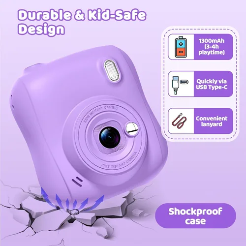 Miniatura 4 de Cámara de impresión instantánea para niños, regalos de Navidad y cumpleaños para niños y niñas de 3 4 5 6 7 8 9 10 11 12 años, cámaras de Púrpura