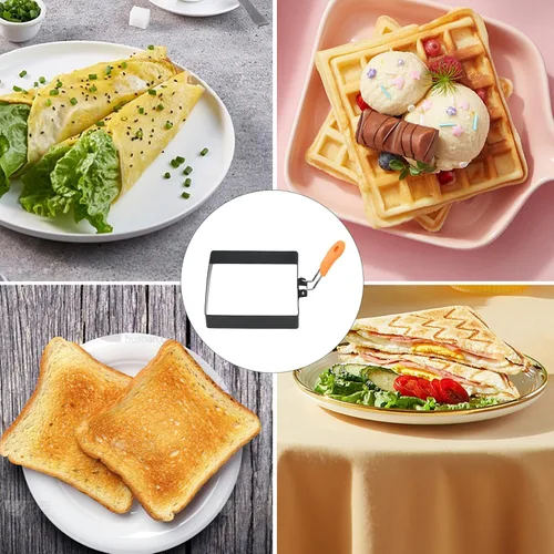 Miniatura 3 de 2 anillos de huevo antiadherentes de 4 pulgadas cuadrados para freír huevos con mango de silicona, molde cuadrado de acero inoxidable