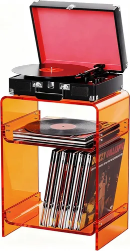 Miniatura 10 de Mesa para tocadiscos de acrílico con estante de almacenamiento, mesa auxiliar transparente para noche (verde, grande)