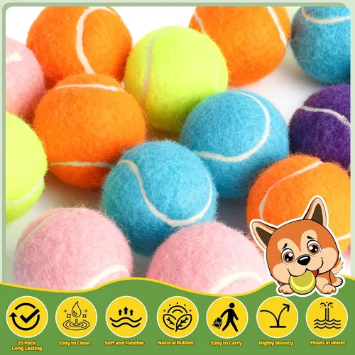 Miniatura 3 de Paquete de 20 pelotas de tenis para perros, pelota de juguete para perros de 2 pulgadas con bolsa de malla, pelotas de tenis pequeñas para mascotas