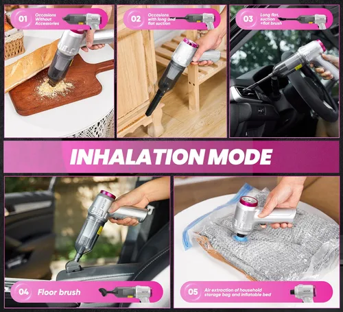 Miniatura 5 de Aspirador de mano inalámbrico portátil con 15000 PA, 120 W, motor sin escobillas, mini aspiradora para automóvil y hogar Plateado