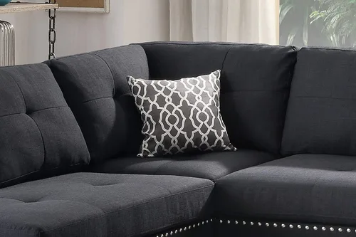 Miniatura 8 de Poundex bobkona viola Set de sofás con otomano en negro linen-like polyfabric mano izquierda o derecha chaise