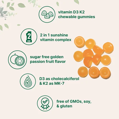Miniatura 5 de Micro Ingredients Gomitas de vitamina D3 K2, 120 unidades 5,000 UI de vitamina D + 100 mcg K2 MK-7 Suplementos para la salud ósea, inmunitaria