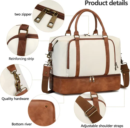 Miniatura 41 de CAMTOP - Bolsa de viaje de fin de semana para mujer, bolsa de lona con espacio para laptop de15.6 pulgadas