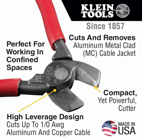 Miniatura 2 de Klein Tools Cortador de cables 63215, fabricado en Estados Unidos, compacto de alto apalancamiento de 6.5 pulgadas, forjado de acero fabricado