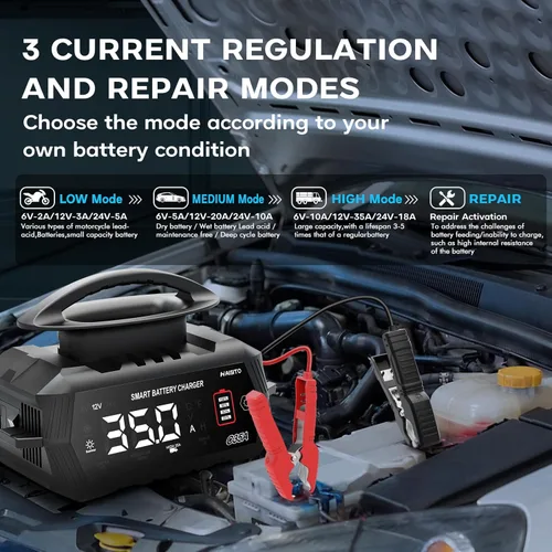Miniatura 6 de Cargador de batería de 35 amperios, cargador inteligente de goteo 6V/12V/24V, cargador de batería de coche, litio, Lifepo4, plomo ácido