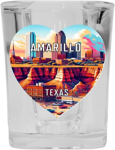 Miniatura 3 de Amarillo Texas Travel Souvenir Destination - Forma de corazón de 2 onzas, vaso de chupito cuadrado con base azul, paquete de 2