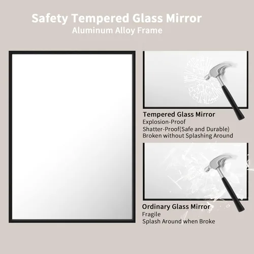 Miniatura 5 de LOAAO Espejo de Baño Rectangular de 22"X30" Negro para Pared, Marco de Aleación de Aluminio Negro Mate, Se Cuelga Vertical u Horizontalmente, Fácil