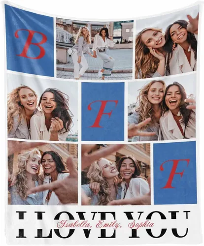 Miniatura 5 de Manta de collage de fotos personalizada con mensaje de amor y nombres, manta suave para niñas y hermanas, sofá cama, 30 x 40 pulgadas