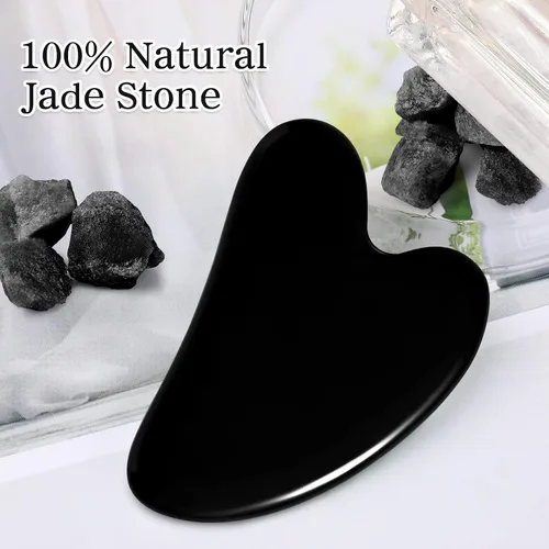 Miniatura 5 de rosenice Gua Sha - Herramientas faciales de guasha negra, piedra de jade Gua Sha para el cuidado de la piel facial, tensiones corporales faciales
