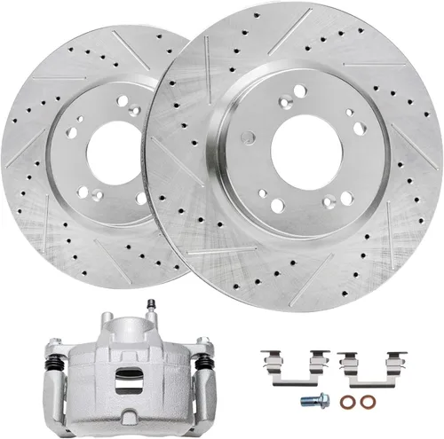 Miniatura 19 de Detroit Axle - Rotores de freno traseros perforados y ranurados + Reemplazo de calibrador de freno de disco trasero derecho para Acura TL Honda