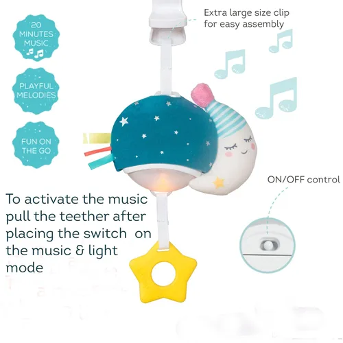 Miniatura 7 de Taf Toys Mini luna musical, juguete para bebés con música colgante y luces para llevar, compañero de viaje para padres y bebés, calma al bebé