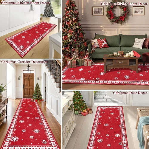 Miniatura 3 de Alfombra de pasillo de 2 x 6 pies, alfombra roja lavable, antideslizante, alfombra para interiores, para pasillo, entrada, lavandería, cocina, baño