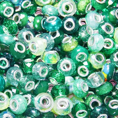 Miniatura 18 de ZYEHXED 60 Piezas Cuentas Negras de Agujero Grande, Cuentas Grandes de Artesanía Europea, Cuenta de Lampwork Murano de Agujero Grande, Cuenta