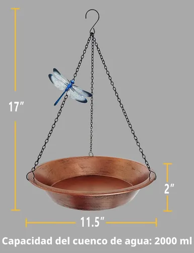 Miniatura 6 de Baño colgante para pájaros para exteriores, comedero de pájaros de metal de cobre antiguo con cadenas negras inoxidables de 17 pulgadas