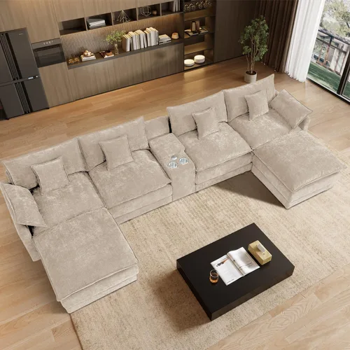 Miniatura 33 de Sofá modular de nube en forma de U de 162.6 pulgadas, sofá seccional para sala de estar, moderno sofá de nube de terciopelo de gran tamaño con Gris