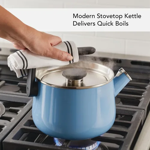 Miniatura 5 de KitchenAid Teakettles - Tetera silbadora de acero esmaltada y lista para inducción, tapa de acero inoxidable, 2 cuartos de galón, terciopelo azul