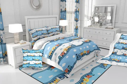 Miniatura 6 de Erosebridal Juego de edredón de tren de locomotora para niños, tamaño individual, lindo juego de ropa de cama con motor de vapor para niños y niñas