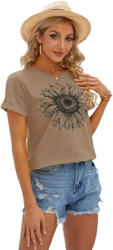 Miniatura 3 de Cicy Bell Camiseta de manga corta para mujer, diseño de girasol, para verano