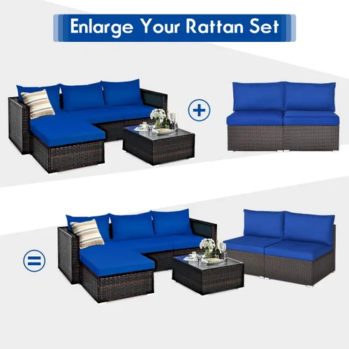 Miniatura 7 de COSTWAY Juego de 2 sofás de ratán de polietileno sin brazos, sillas de mimbre para patio con cojín suave, muebles seccionales al aire libre