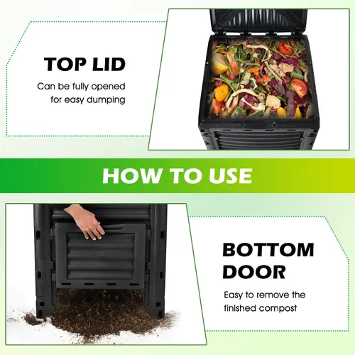 Miniatura 6 de Happygrill Contenedor de compostaje para exteriores, caja de compostaje con tapa superior con pestillo, compostador de 80 galones para desechos