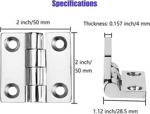 Miniatura 2 de Bisagras de acero inoxidable para barco, bisagras de grado marino, 2 pulgadas x 2 pulgadas (1.969 in x 1.969 in), sin ruido, acero inoxidable 316