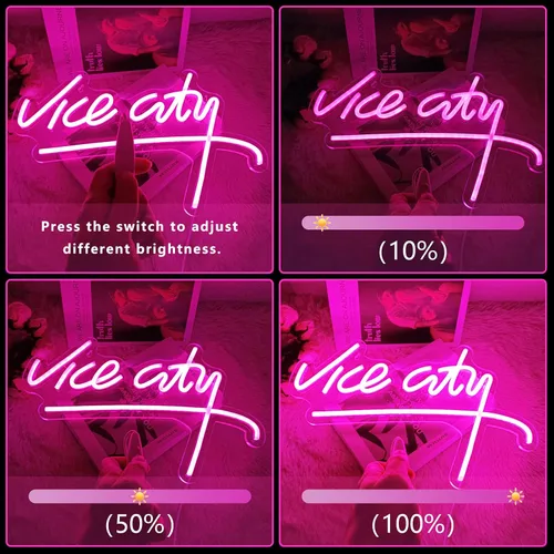 Miniatura 3 de Letrero de neón rosa de Vice City, letrero de neón LED regulable de IMEGINA para dormitorio, de 15.6 x 9.8 pulgadas, letras de neón con alimentación