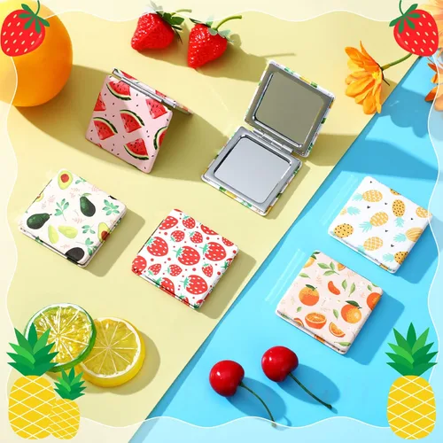 Miniatura 2 de Vicenpal Espejos Compactos Pequeños de Bolsillo con Diseño de Frutas, Mini Espejos Magnificantes Portátiles de Maquillaje, Espejo de Doble Cara