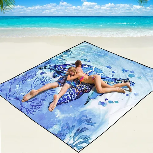 Miniatura 38 de WIWIGO Manta de playa impermeable a prueba de arena tapete de playa 79" X 83"/10'x9' para 2-8 adultos, de secado rápido, tapete de picnic al aire