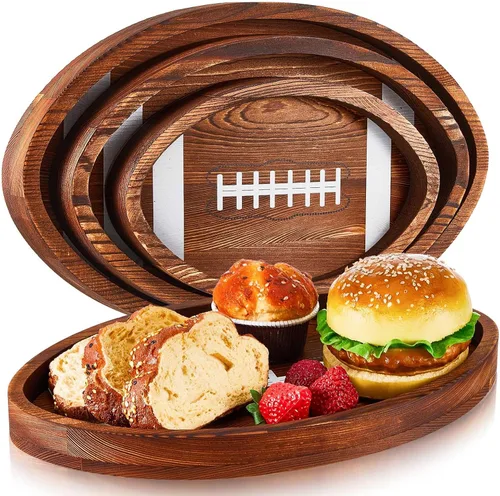 Geetery 3 Piezas Bandejas y Fuentes de Servir de Fútbol Americano de Madera con Forma de Balón Platos de Fútbol Americano/Soccer Vajilla para Servir