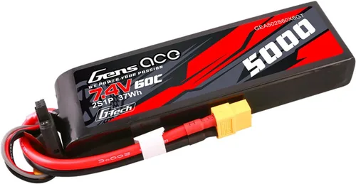 Miniatura 3 de Gens ace Paquete de baterías G-Tech Lipo de tamaño corto 5000mAh 2S1P 7.4V 60C con enchufe XT60 (2 piezas)