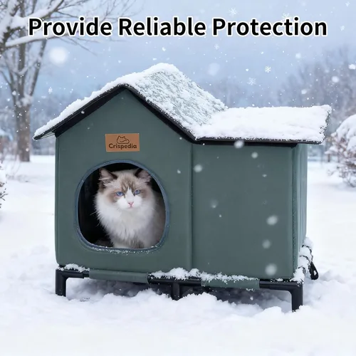 Miniatura 3 de Casa para gatos climatizada resistente a la intemperie para exteriores en invierno, refugio elevado para gatos salvajes, cama aislada para gatos