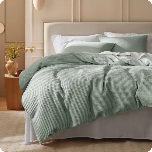 Miniatura 42 de Bedsure - Funda de edredón de algodón tamaño King - 100% algodón de tejido gofre color verde bosque, juego de ropa de cama GentleSoft™ transpirable