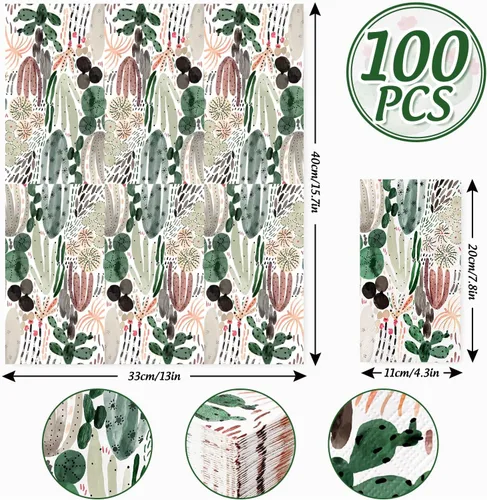 Miniatura 2 de 100 servilletas de cactus para invitados, servilletas de papel desechables de verano, acuarela, plantas, cena, toalla de mano para el hogar, cocina