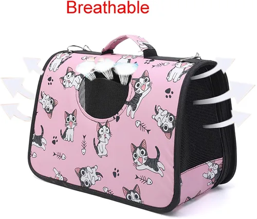 Miniatura 5 de Transportador para mascotas con correa para el hombro, 14 x 9.4 x 7 pulgadas, plegable, rosa, transpirable, Oxford de alta resistencia para perros