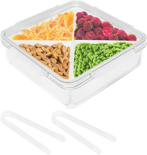 Miniatura 9 de Qivine Bandeja de verduras con tapa para refrigerador, bandeja portátil para verduras con tapa y inmersión, 6 compartimentos divididos bandeja