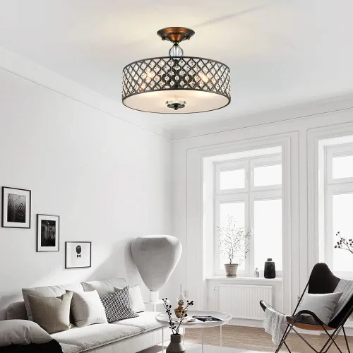 Miniatura 6 de Saint Mossi - Lámpara de araña de techo semiempotrada, moderna lámpara de techo de cristal K9 para comedor, sala de estar, dormitorio, 11 pulgadas