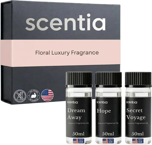 Scentia Aceite difusor para fragancia para el hogar, colección de fragancias femeninas florales (3 × 1.7 fl oz), aceites aromáticos de lujo Dream