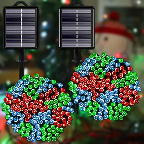 Miniatura 13 de Guirnalda de luces solares azules impermeables para exteriores, paquete de 2 unidades de 144 pies, 400 LED con 8 modos de impermeabilidad IP44