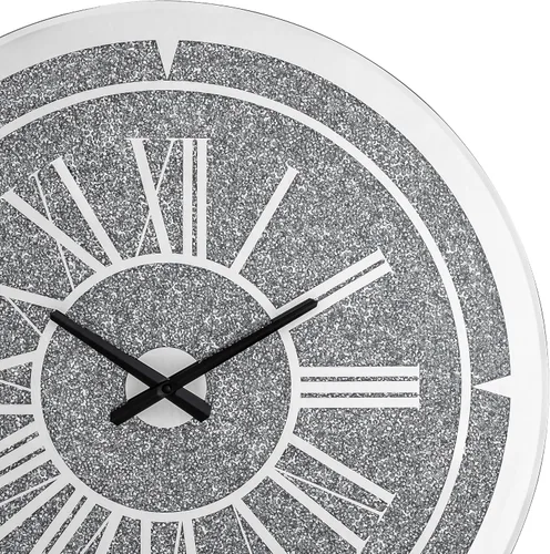 Miniatura 7 de SHYFOY Reloj de pared de diamante triturado, reloj de pared redondo de lujo de 24 pulgadas con cristal de espejo, números romanos elegantes