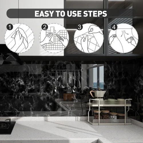 Miniatura 5 de Papel adhesivo de mármol negro, brillante, para despegar y pegar, para encimera, muebles, impermeable, extraíble, papel de pared extraíble, cocina